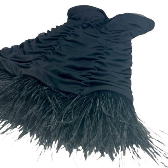 Guess Black Mini Dress, Feather Trim | Size 8 - Picture 2 of 6